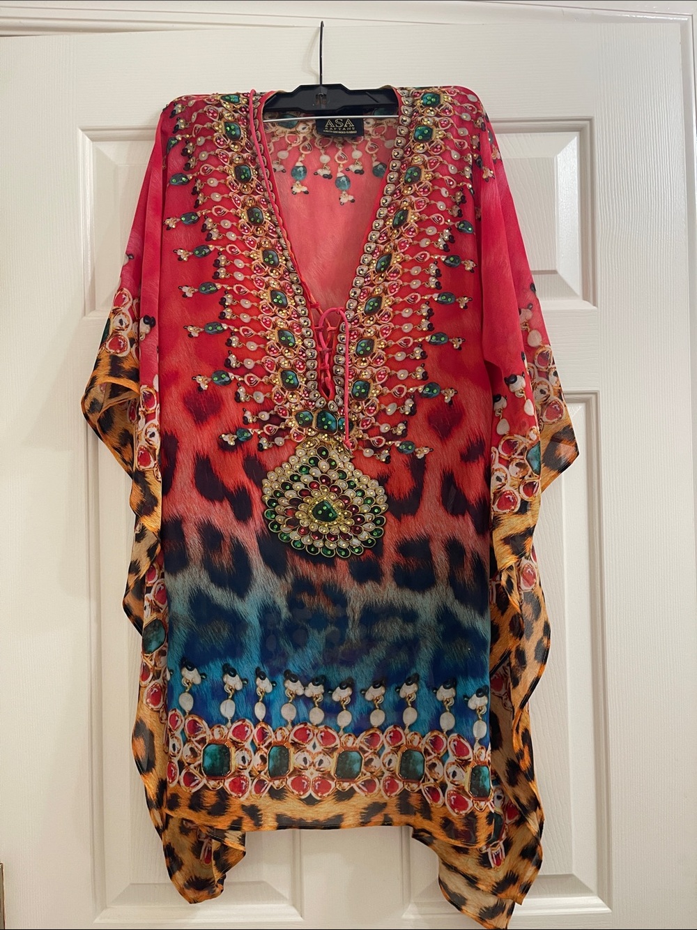Beaded Ombre Leopard Print Swim Coverup